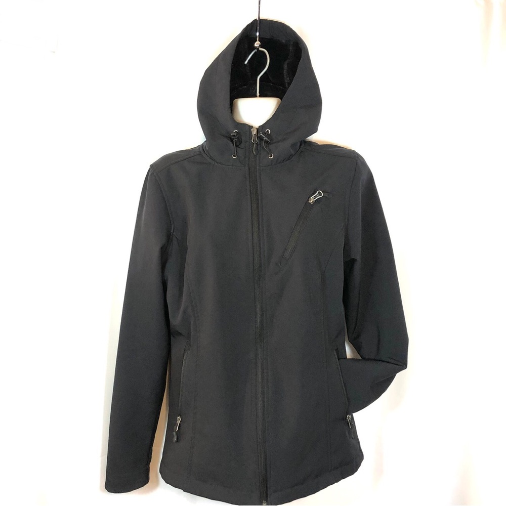 SLALOM Black Fleece Fur-lined Soft Shell Zippered Hooded Jacket